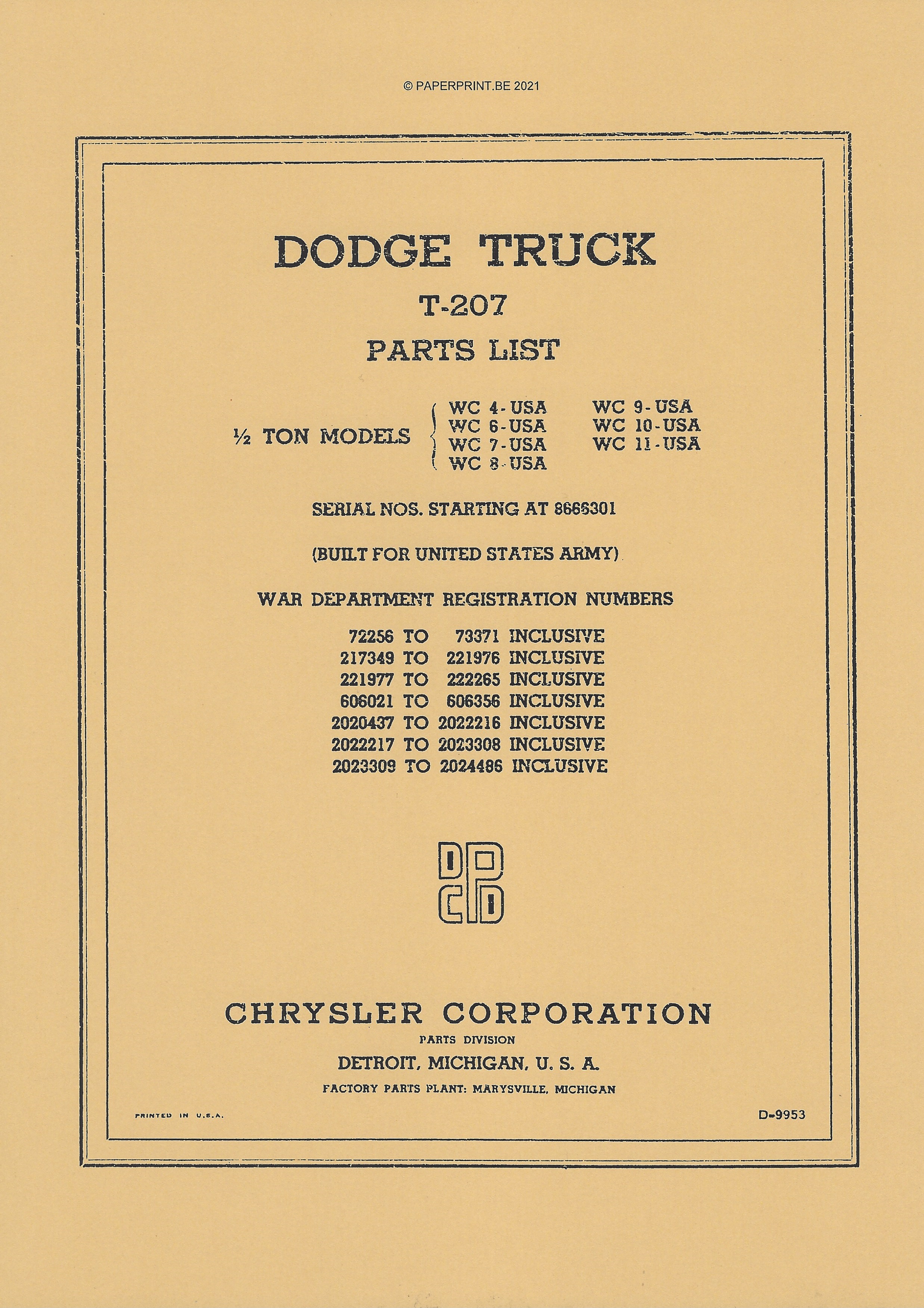 DODGE T-207 PARTS LIST US